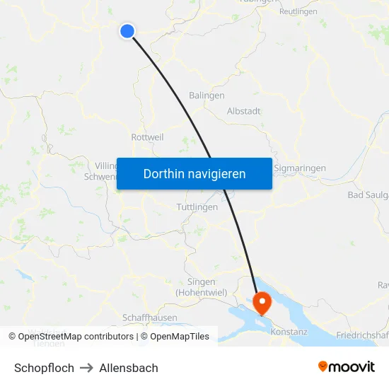 Schopfloch to Allensbach map