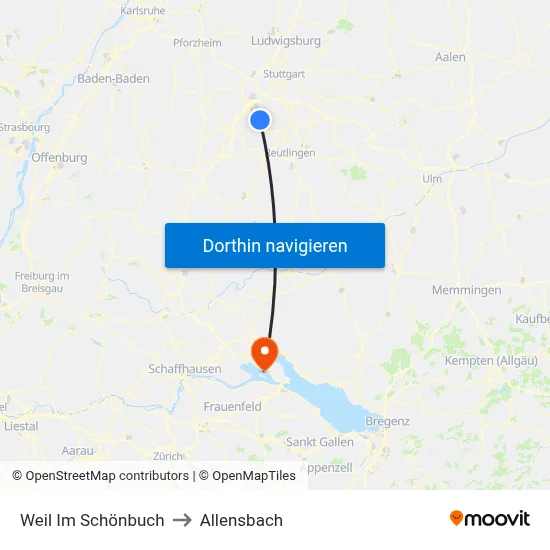 Weil Im Schönbuch to Allensbach map
