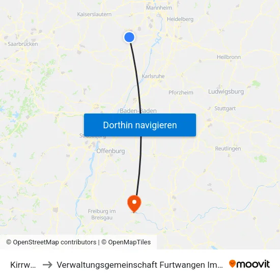 Kirrweiler to Verwaltungsgemeinschaft Furtwangen Im Schwarzwald map