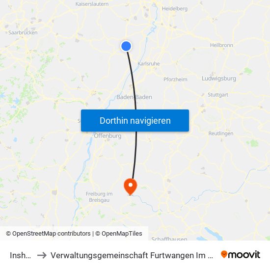 Insheim to Verwaltungsgemeinschaft Furtwangen Im Schwarzwald map