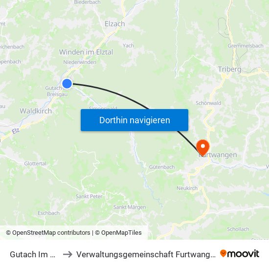 Gutach Im Breisgau to Verwaltungsgemeinschaft Furtwangen Im Schwarzwald map