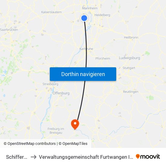 Schifferstadt to Verwaltungsgemeinschaft Furtwangen Im Schwarzwald map