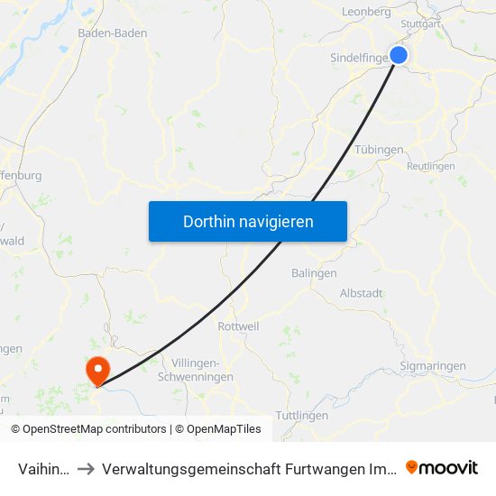 Vaihingen to Verwaltungsgemeinschaft Furtwangen Im Schwarzwald map