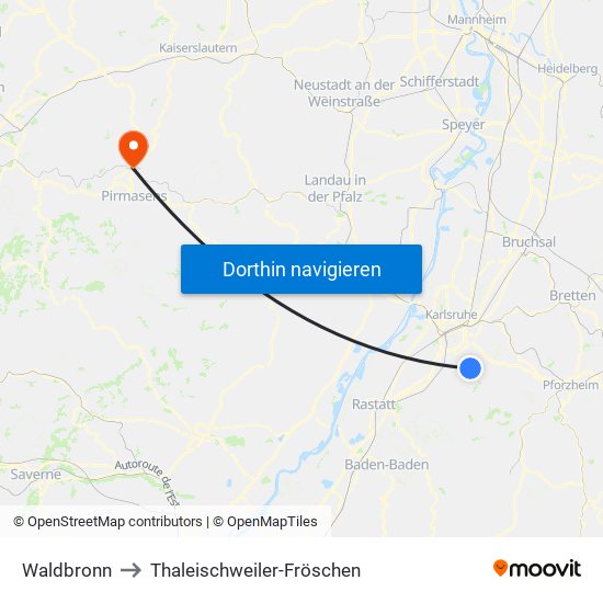 Waldbronn to Thaleischweiler-Fröschen map