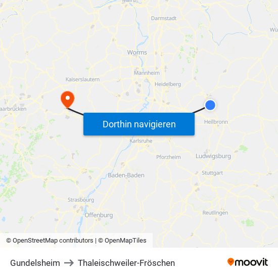 Gundelsheim to Thaleischweiler-Fröschen map