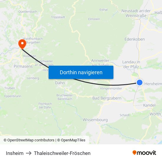 Insheim to Thaleischweiler-Fröschen map