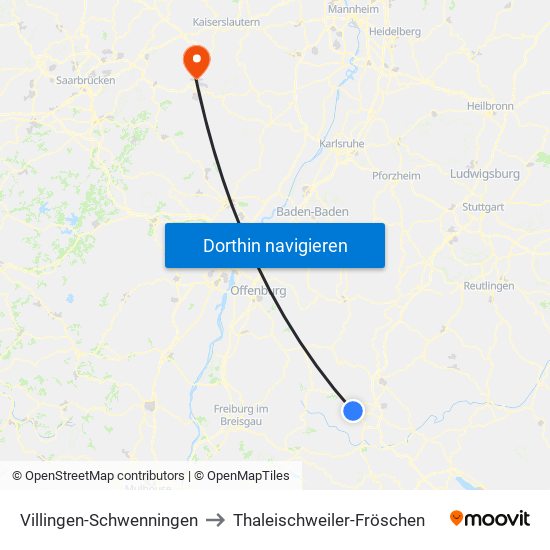 Villingen-Schwenningen to Thaleischweiler-Fröschen map