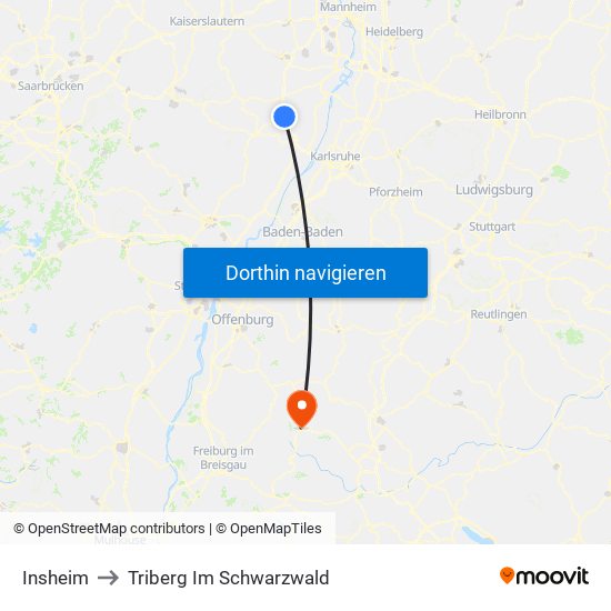 Insheim to Triberg Im Schwarzwald map
