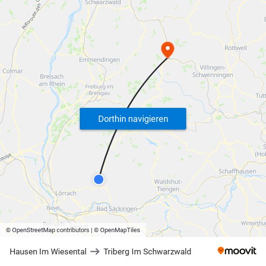 Hausen Im Wiesental to Triberg Im Schwarzwald map