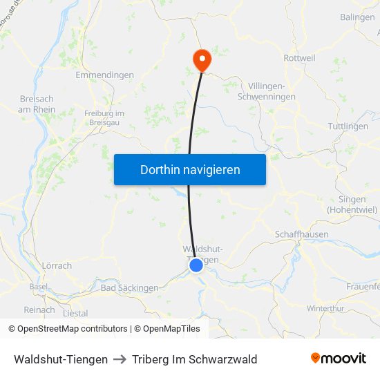 Waldshut-Tiengen to Triberg Im Schwarzwald map