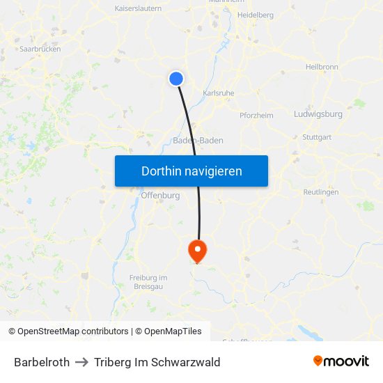 Barbelroth to Triberg Im Schwarzwald map