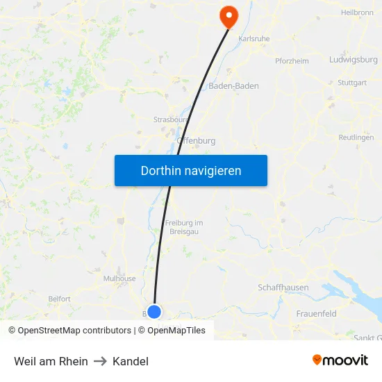 Weil am Rhein to Kandel map