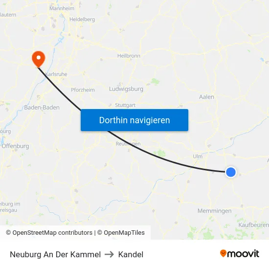 Neuburg An Der Kammel to Kandel map