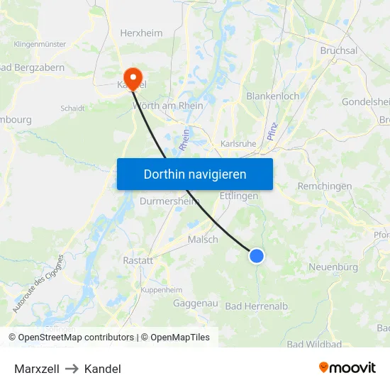 Marxzell to Kandel map