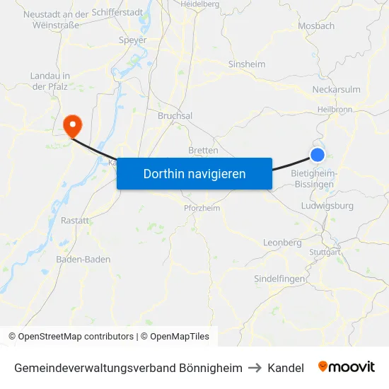 Gemeindeverwaltungsverband Bönnigheim to Kandel map