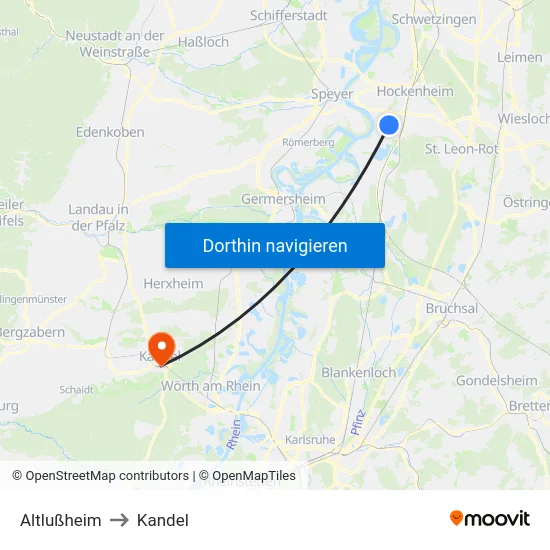 Altlußheim to Kandel map