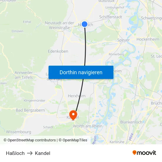 Haßloch to Kandel map