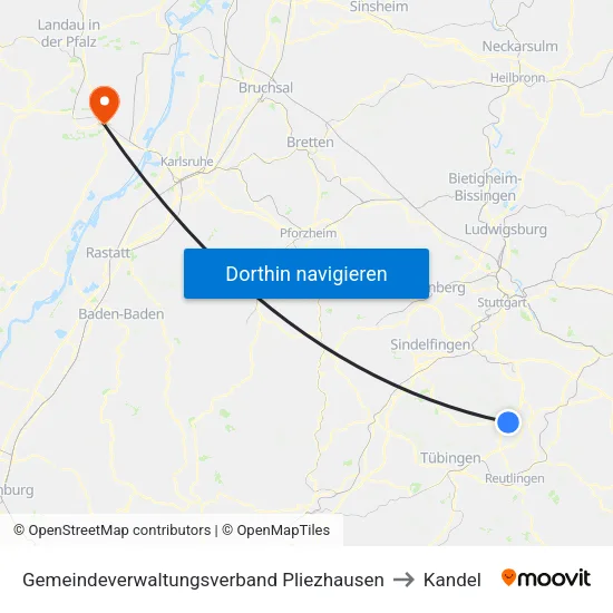 Gemeindeverwaltungsverband Pliezhausen to Kandel map