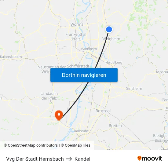 Vvg Der Stadt Hemsbach to Kandel map