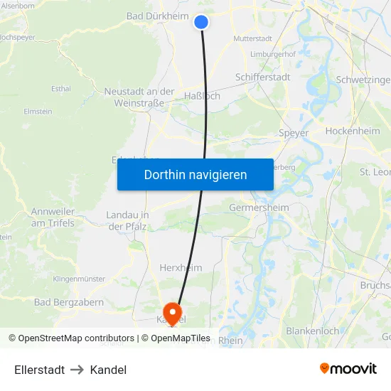 Ellerstadt to Kandel map