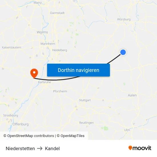 Niederstetten to Kandel map
