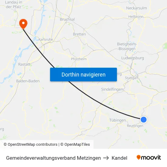 Gemeindeverwaltungsverband Metzingen to Kandel map
