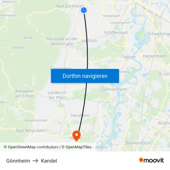 Gönnheim to Kandel map