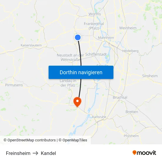 Freinsheim to Kandel map