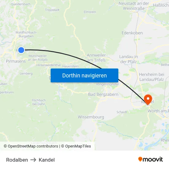 Rodalben to Kandel map