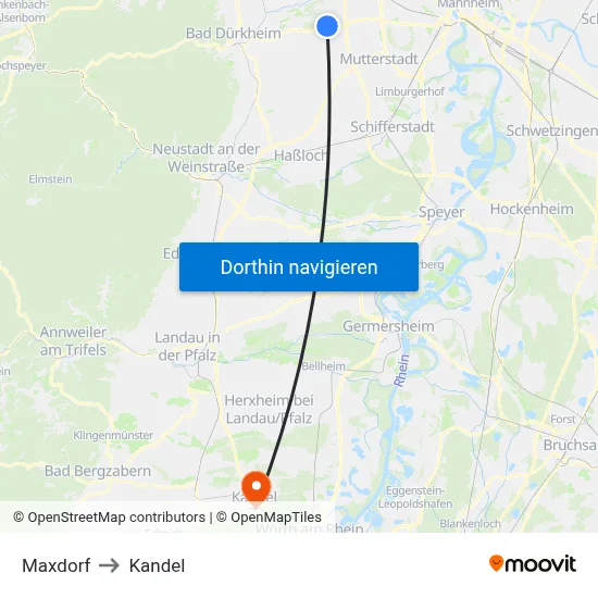 Maxdorf to Kandel map