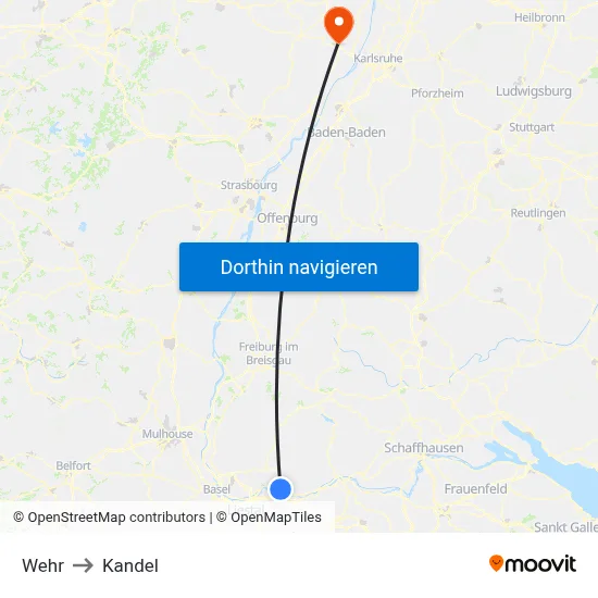 Wehr to Kandel map