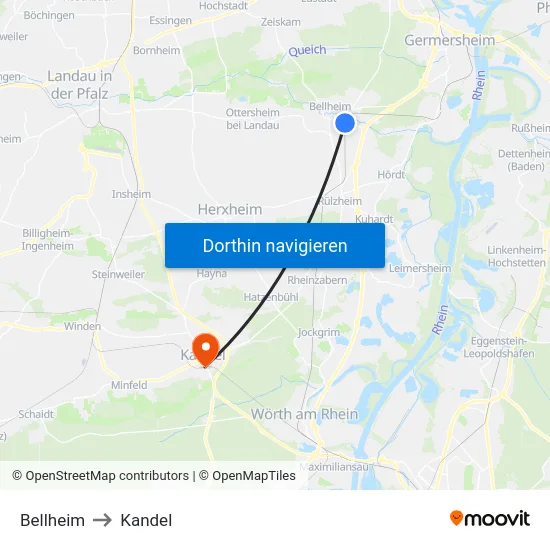 Bellheim to Kandel map