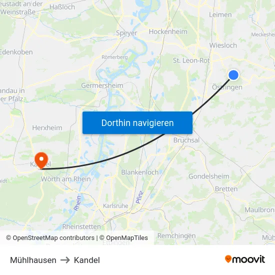 Mühlhausen to Kandel map