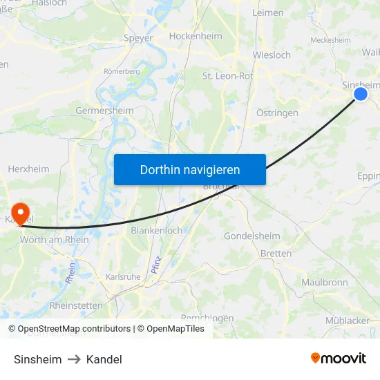 Sinsheim to Kandel map