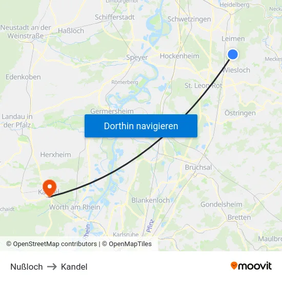 Nußloch to Kandel map