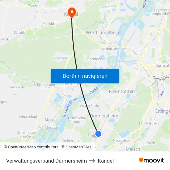 Verwaltungsverband Durmersheim to Kandel map