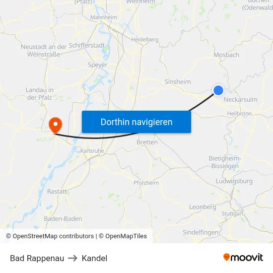 Bad Rappenau to Kandel map