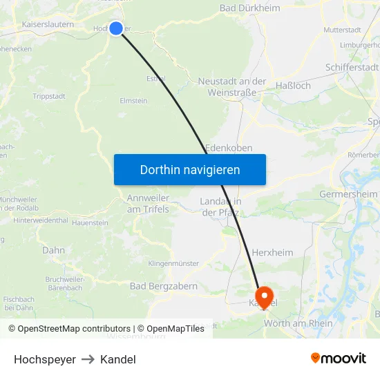 Hochspeyer to Kandel map
