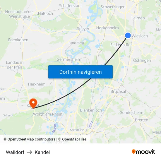 Walldorf to Kandel map
