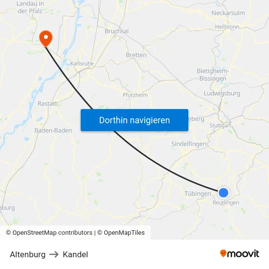 Altenburg to Kandel map