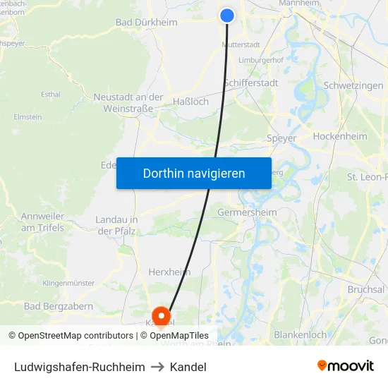 Ludwigshafen-Ruchheim to Kandel map