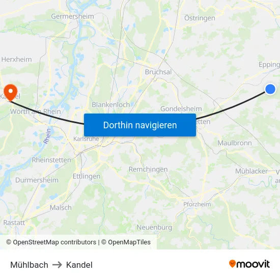 Mühlbach to Kandel map