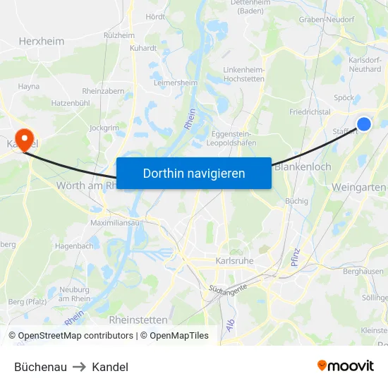Büchenau to Kandel map