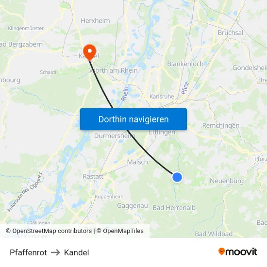 Pfaffenrot to Kandel map