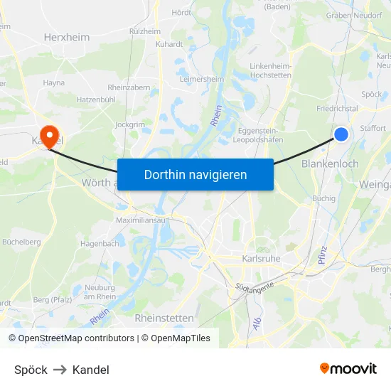 Spöck to Kandel map