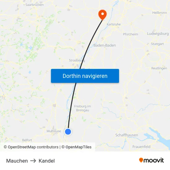 Mauchen to Kandel map