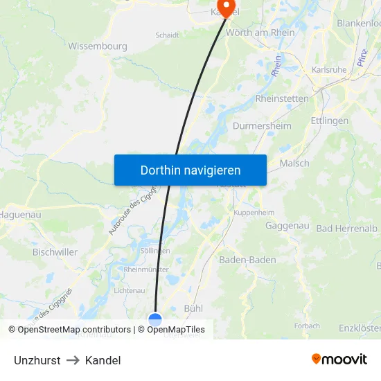 Unzhurst to Kandel map