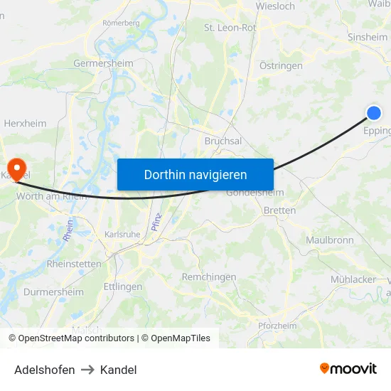 Adelshofen to Kandel map
