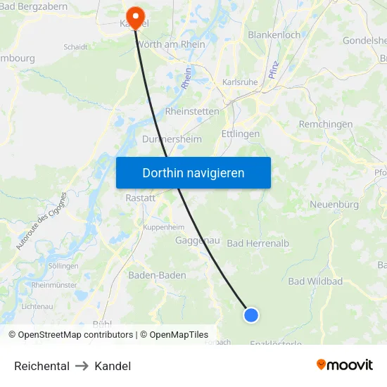 Reichental to Kandel map