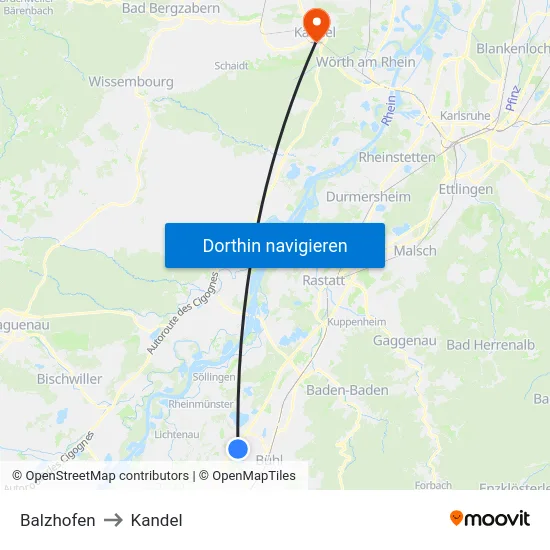 Balzhofen to Kandel map
